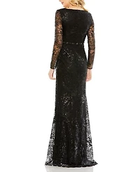 Embellished Wrap Over Long Sleeve Gown