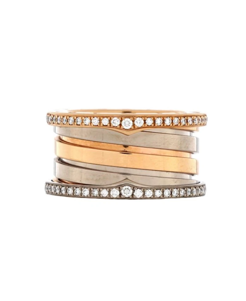 B.Zero1 Four Band Ring 18K Rose Gold and 18K White Gold with Diamonds