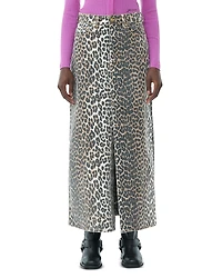 Ganni Leopard Print Denim Maxi Skirt