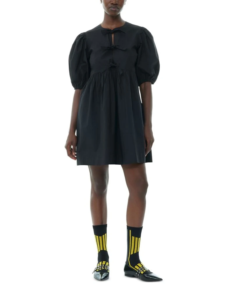 Cotton Poplin Tie String Mini Dress