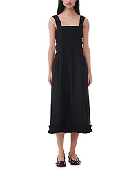Ganni Black Cotton Poplin Midi Strap Smock Dress