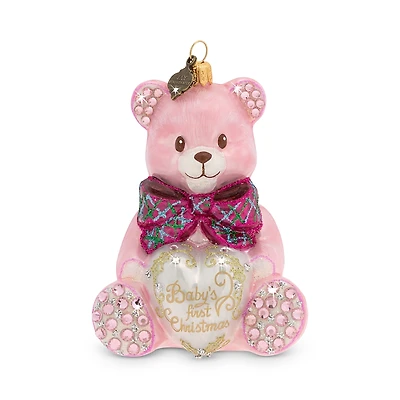 Jay Strongwater Baby's First Christmas Teddy Glass Ornament