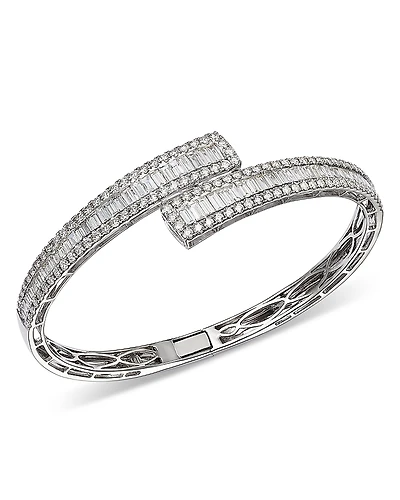 Bloomingdale's Fine Collection Diamond Baguette & Round Bypass Bangle Bracelet