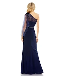 Embellished One Shoulder Draped Gown