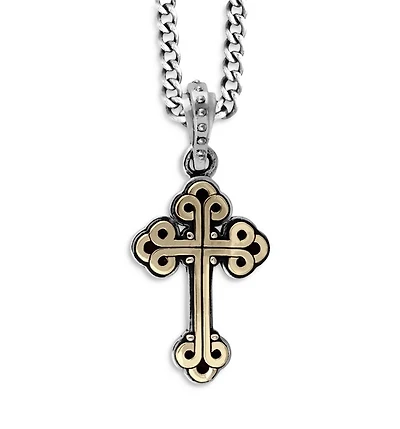 Small Alloy Traditional Cross in Silver Frame Pendant Necklace, 24"