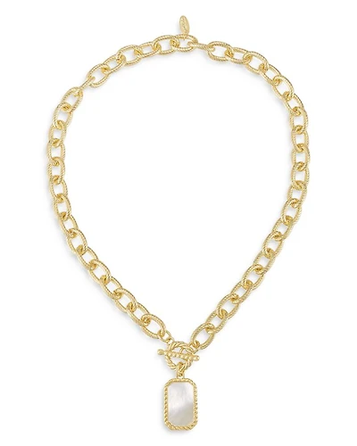 Mother Of Pearl Chain Link Pendant Necklace in 18K Gold Plated, 17"