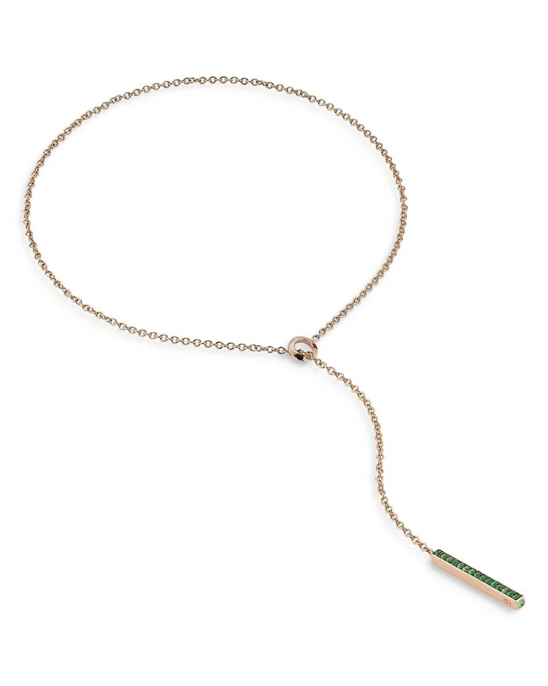 18K Rose Gold Emerald Bar Lariat Necklace, 20"