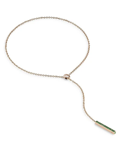 18K Rose Gold Emerald Bar Lariat Necklace, 20"