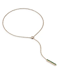 18K Rose Gold Emerald Bar Lariat Necklace, 20"