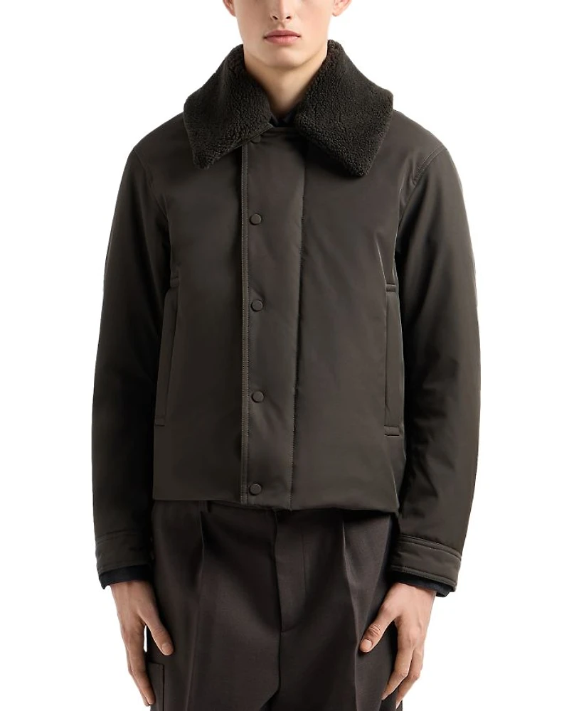 Twill Jacket with Faux Fur Collar