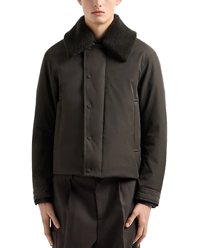 Twill Jacket with Faux Fur Collar