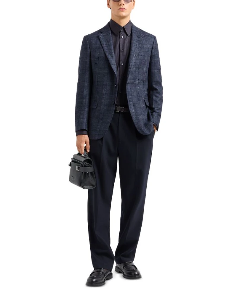 Deco Textured Plaid Wool Blazer
