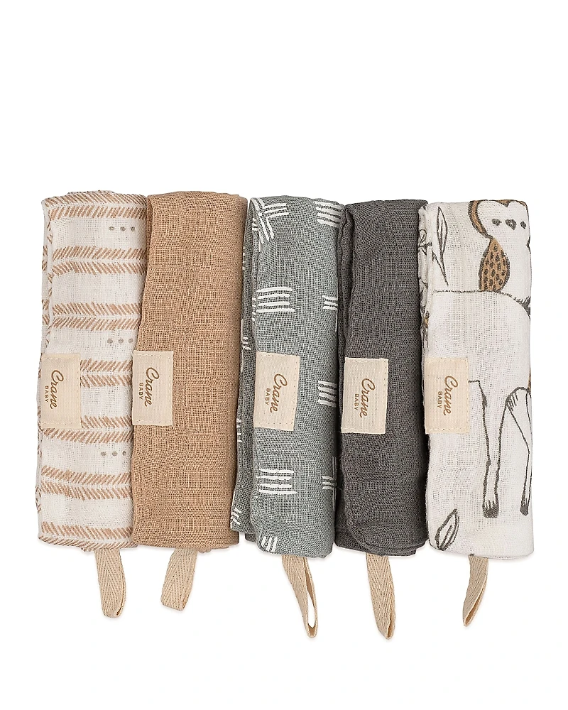 Crane Baby Ezra Woodland Animal Washcloths, 5 Pack