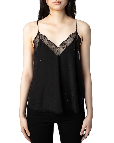 Zadig & Voltaire Silk Lace Trim Embellished Cami