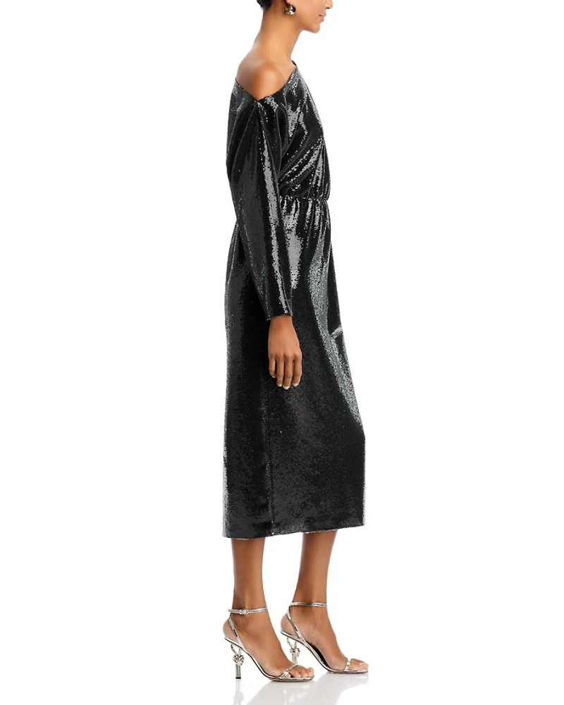 Sequined One Shoulder Midi Dress
