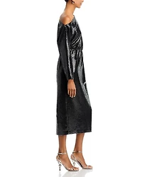 Sequined One Shoulder Midi Dress