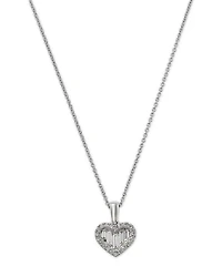 Diamond Baguette & Round Cut Heart Halo Pendant Necklace in 14K White Gold, 0.33 tcw