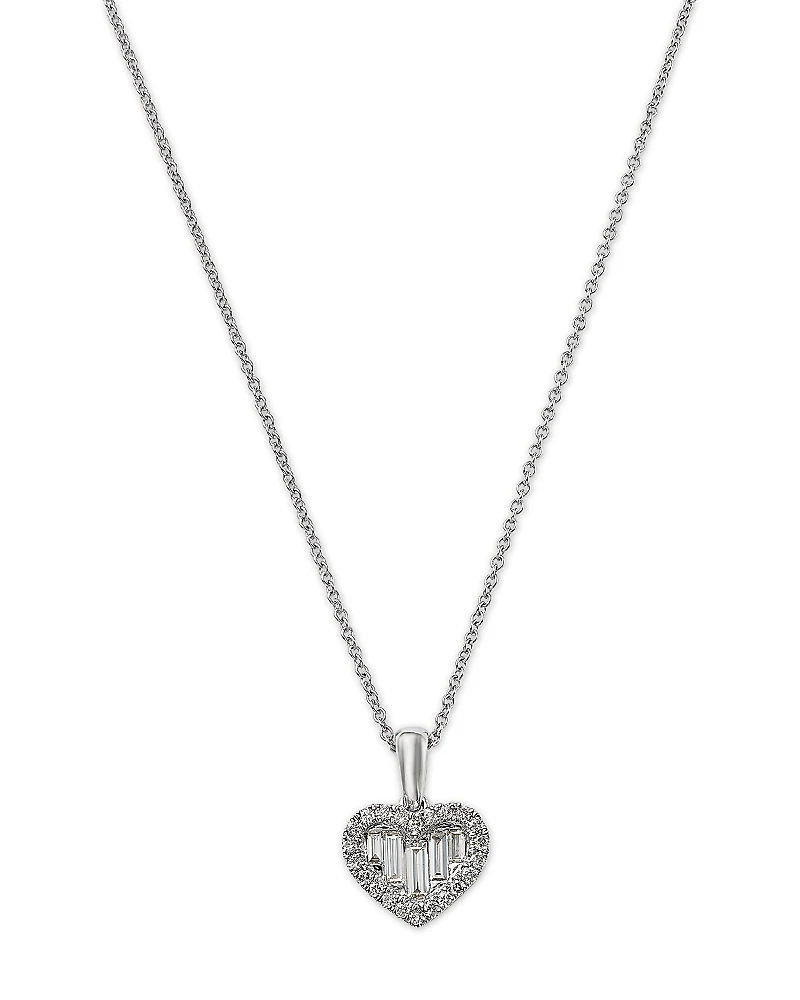 Bloomingdale's Fine Collection Diamond Baguette & Round Cut Heart Halo Pendant Necklace