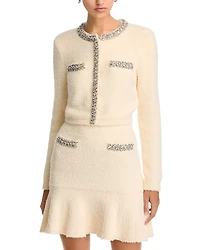 Self-Portrait Cream Rhinestone Trim Knit Cardigan