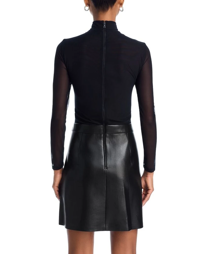 Chara Long Sleeve Mesh & Faux Leather Mini Dress