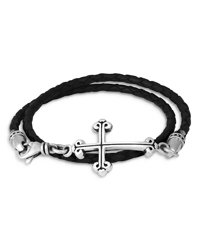 Traditional Cross Braided Leather Double Wrap Bracelet