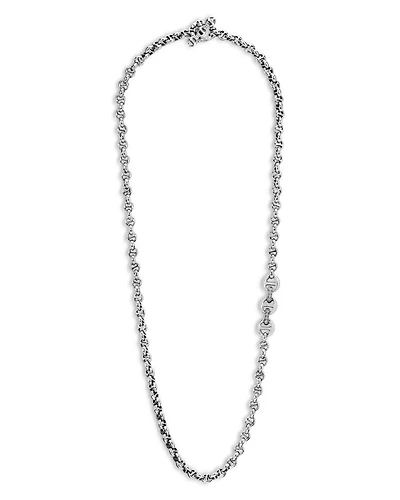 Sterling Silver Open Link Necklace with Diamonds, 24"