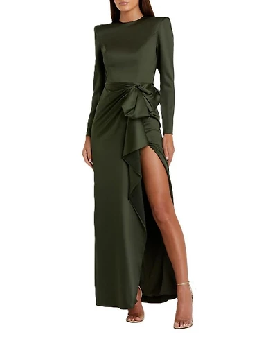 Long Sleeve Structured Bow Draped Gown