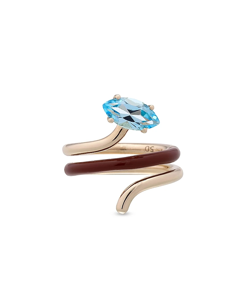 Bea Bongiasca 9K Yellow Gold You're So Vine Blue Topaz & Enamel Coil Ring