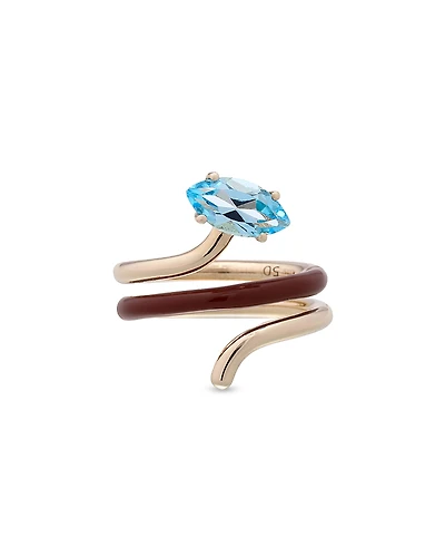 Bea Bongiasca 9K Yellow Gold You're So Vine Blue Topaz & Enamel Coil Ring