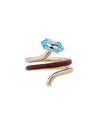 Bea Bongiasca 9K Yellow Gold You're So Vine Blue Topaz & Enamel Coil Ring