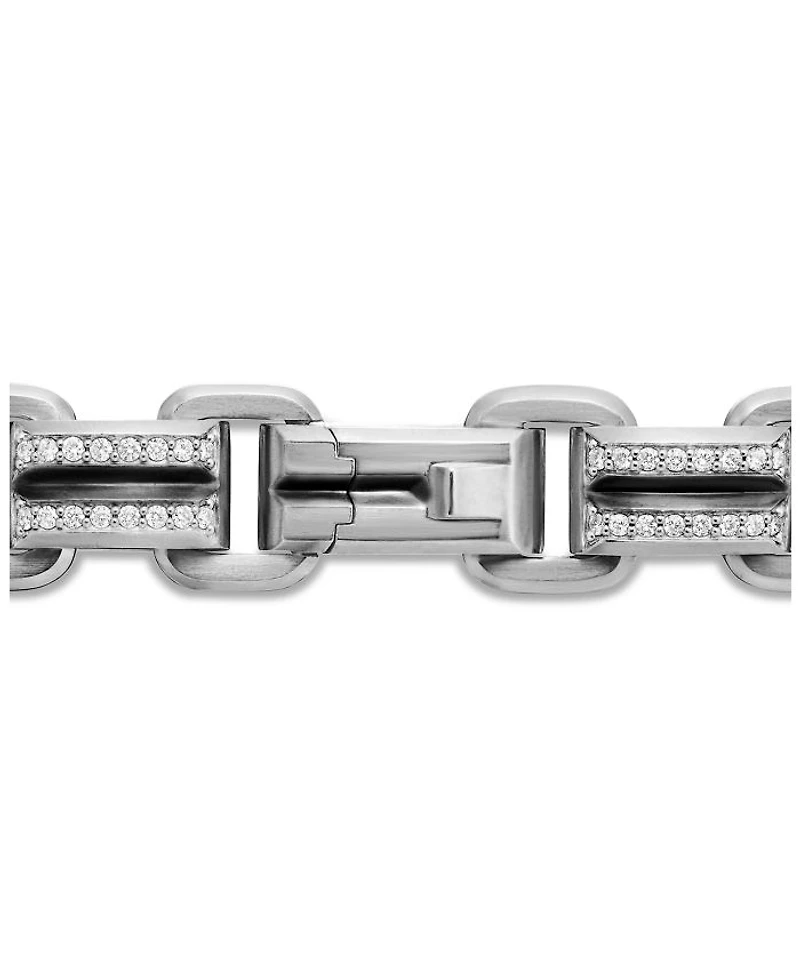 Men's Sterling Silver Deco Diamond Pavé Beveled Link Bracelet