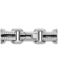 Men's Sterling Silver Deco Diamond Pavé Beveled Link Bracelet