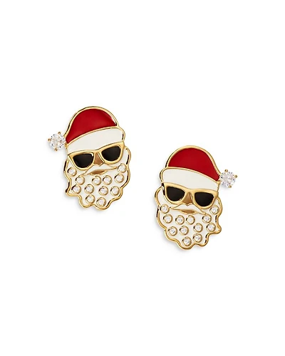 Holi-Daze Pavé Santa Stud Earrings in 18K Gold Plated