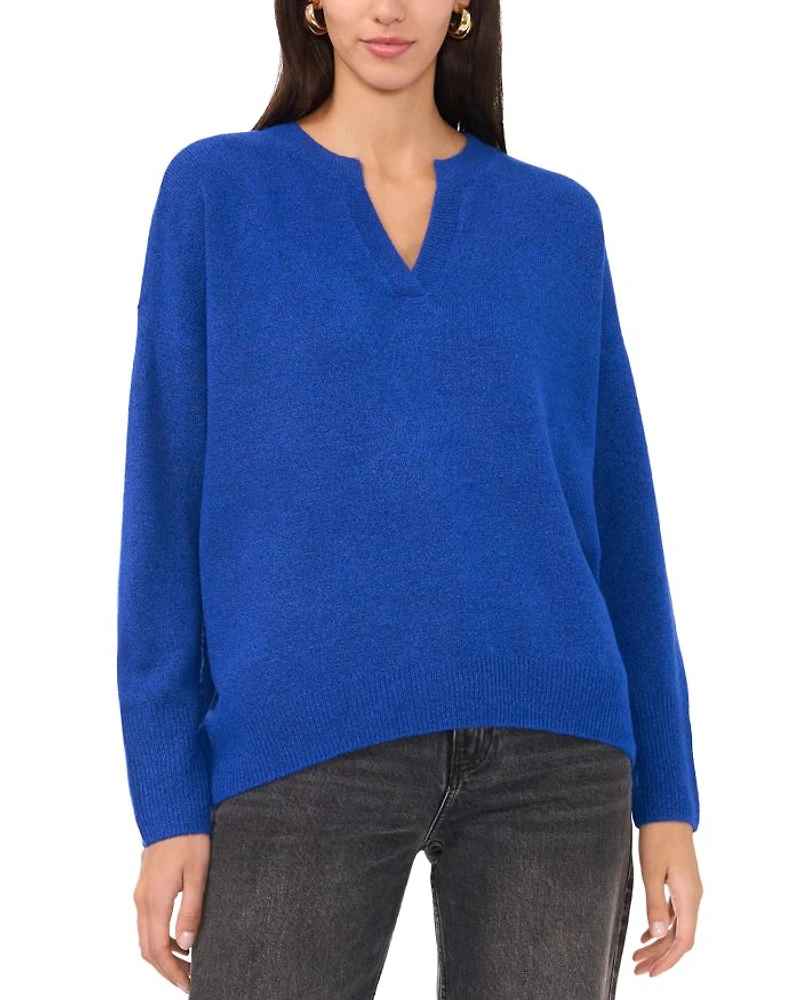 Drop Shoulder Henley Neck Sweater