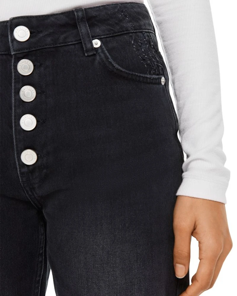 Hollie Button Front High Rise Cropped Straight Jeans Black