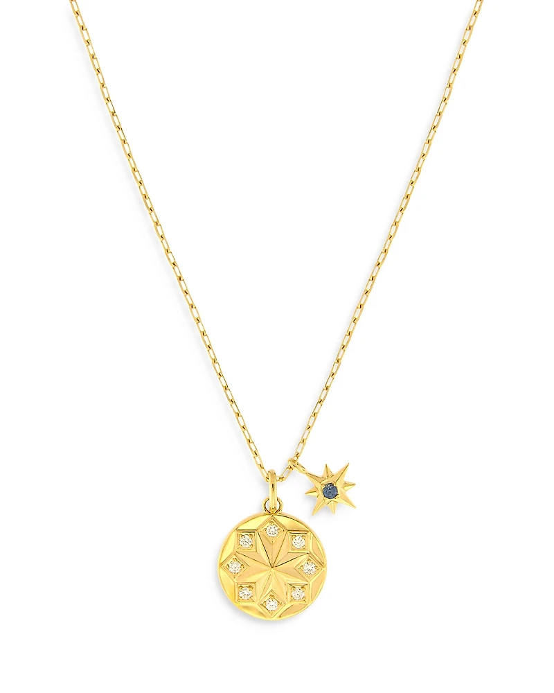 Bloomingdale's Fine Collection Sapphire & Diamond Starburst Charm Pendant Necklace