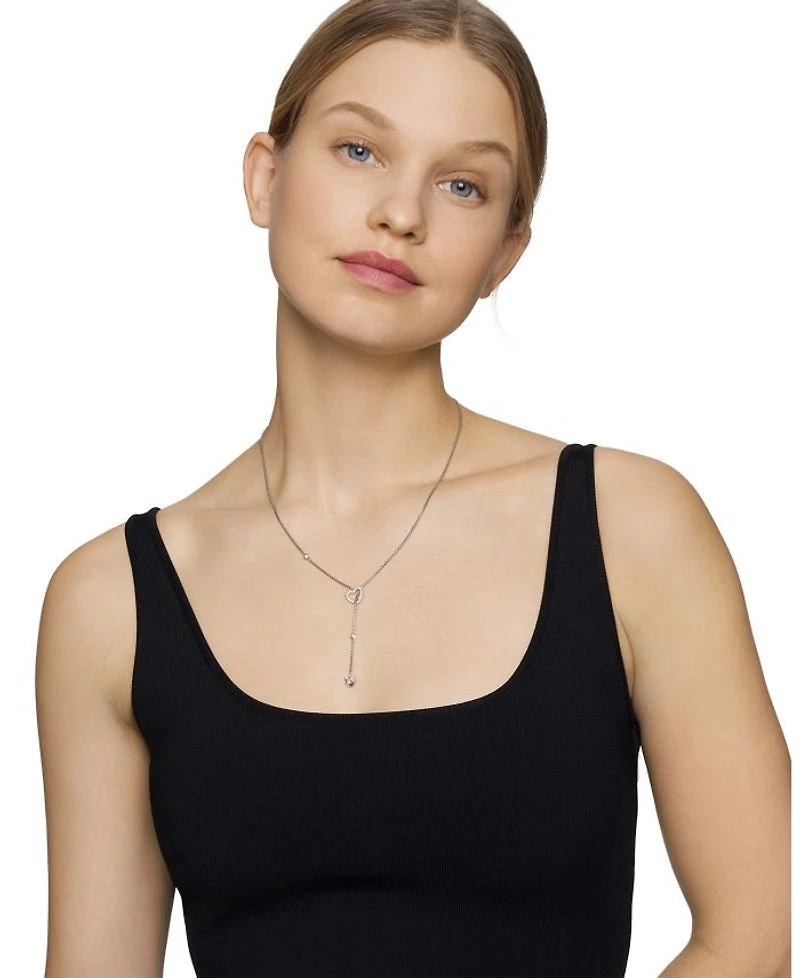 Cable Collectibles Heart Y Necklace in Sterling Silver with Pavé Diamonds, 21"