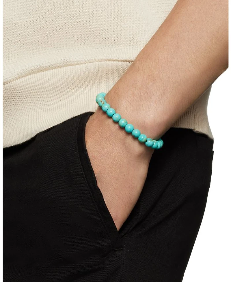 Men's Spiritual Beads Bracelet Sterling Silver with Turquoise, 8mm