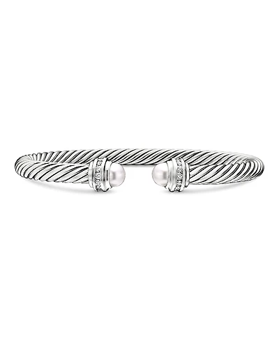 David Yurman Cable Classics Bracelet with Cultured Freshwater Pearl & Diamonds