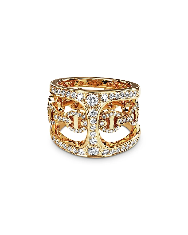 Hoorsenbuhs 18K Yellow Gold Dame Phantom Clique Antiquated Ring with Diamonds, 1.01 tcw