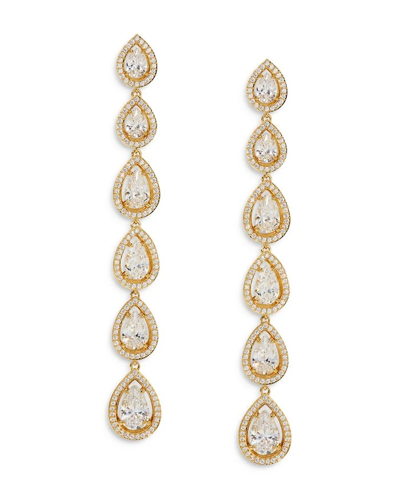 Radiant Cubic Zirconia Halo Linear Drop Earrings