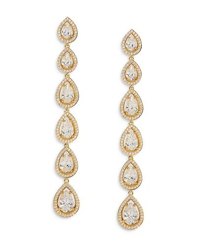 Radiant Cubic Zirconia Halo Linear Drop Earrings