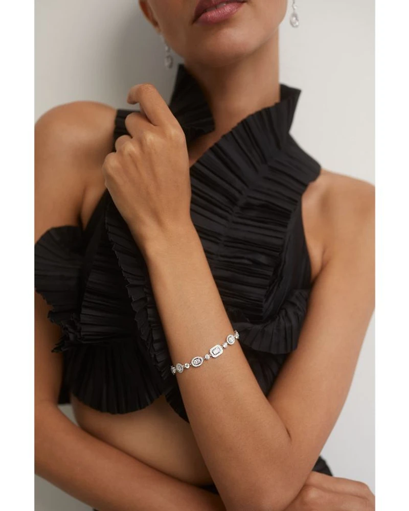 Radiant Cubic Zirconia Halo Flex Bracelet in Rhodium Plated