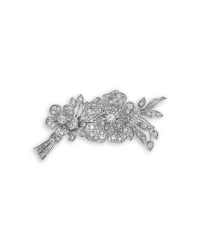 Diamond Flower & Vine Brooch in 14K White Gold, 1.00 tcw