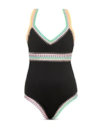 Girls' Rainbow Embroidered One Piece Swimsuit - Big Kid