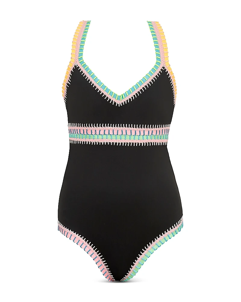 Pq Swim Girls' Rainbow Embroidered One Piece Swimsuit - Big Kid