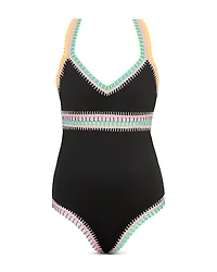 Pq Swim Girls' Rainbow Embroidered One Piece Swimsuit - Big Kid