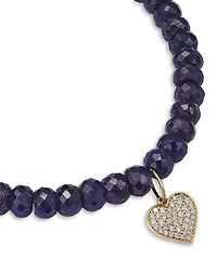 Mini Pavé Diamond Heart Charm Blue Sapphire Corundum Beaded Bracelet