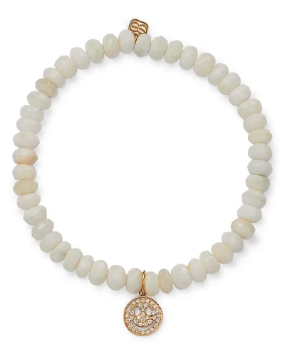 Diamond Pavé Happy Face Charm White Opal Beaded Bracelet