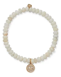 Sydney Evan Diamond Pave Happy Face Charm White Opal Beaded Bracelet